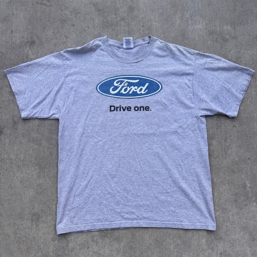 Ford Drive One Graphic T-Shirt Mens XL Heather Grey Blue Oval Logo Short Sleeve